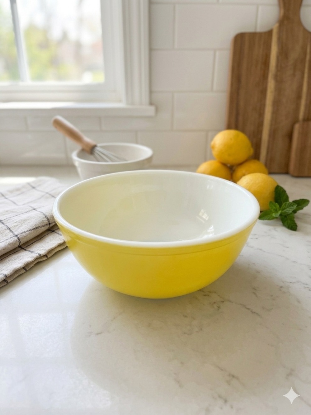 Pyrex Yellow and White Large Mixing Bowl